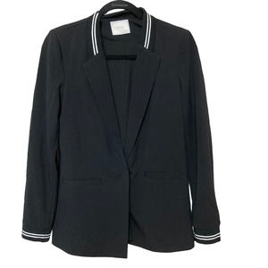 Allirow Womens Black Blazer Jacket Size Small Cotton Blend White Accents